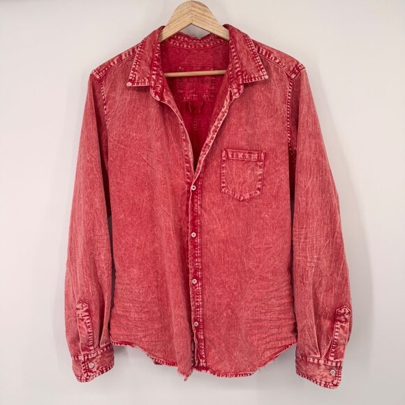 Frank & Eileen orange distressed denim shirt Long Sleeve Size Large womens - Picture 8 of 13